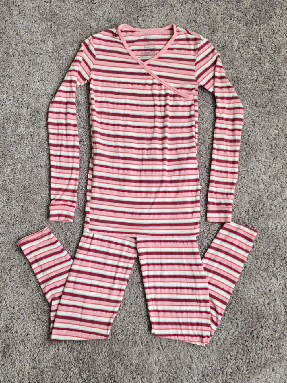 KicKee Pants Pajama Set Girls Long Sleeve Kimono Hopscotch Stripe Bamboo 14 Red